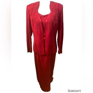 Karin Steven’s Women’s Vintage 2 Pc Dress Size 12 Red Dress W/long Sleeve Jacket